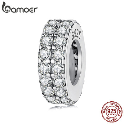Bamoer Bạc 925 Mặt Dây Chuyền Hai Lớp Sáng Vuông Kim Cương Silicon Miếng Đệm Hạt Vòng Tay Thời Trang Chống Dị Ứng Trang Sức Nữ Quà Tặng