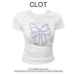 áo baby tee croptop nữ trắng áo thun ôm body  CLOT cute nơ áo phông hè nữ