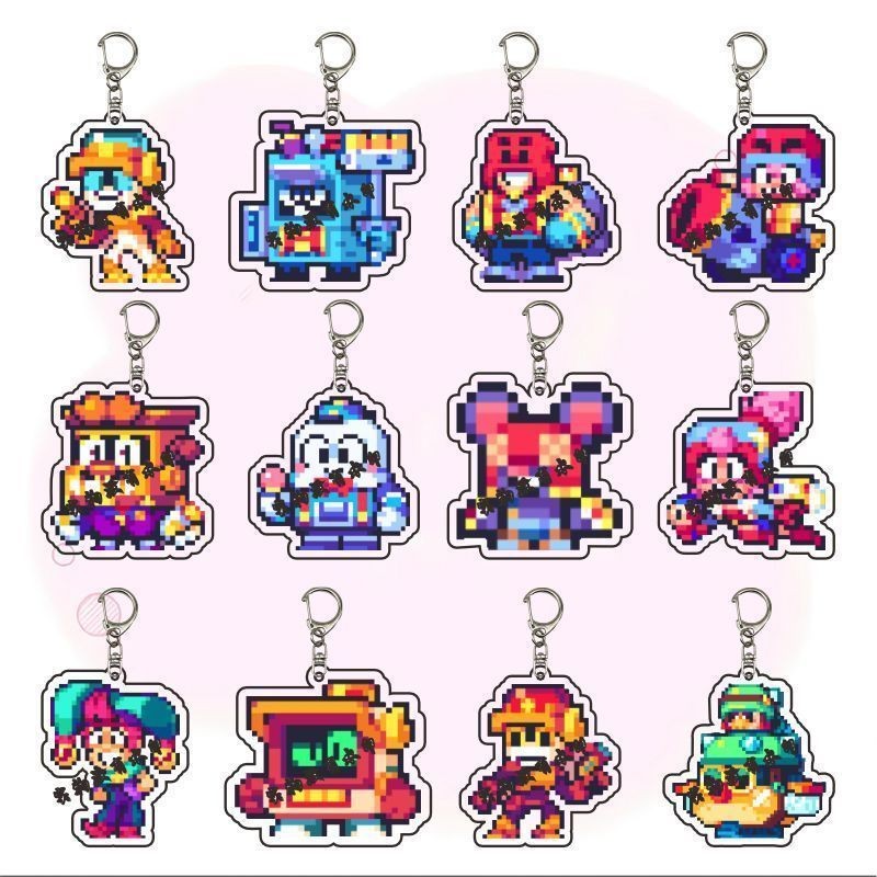Brawl Star Pixel Acrylic Móc Khóa Túi Mặt Dây Chuyền Sinh Nhật Trẻ Em