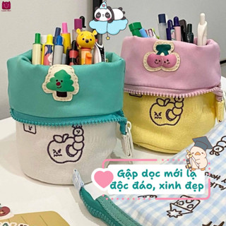 Sáng Tạo Macaron Màu Bút Chì Dung Tích Lớn Thêu Hộp Đựng Bút Chì Dễ Thương Sinh Viên Văn Phòng Phẩm Bảo Quản