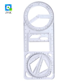 Thước vẽ ZYJKC, 360 đa chức năng ° Thước hình học có thể di chuyển được, Thước kiến trúc Đo thẳng Mẫu vẽ trong suốt Trường tiểu học