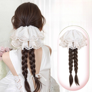 Tóc Giả Bím Đuôi Ngựa Nối Dài Đôi Chiên Bột Xoăn Bím Kẹp Ren Vải Mới Phong Cách Trung Hoa Phụ Kiện Tóc