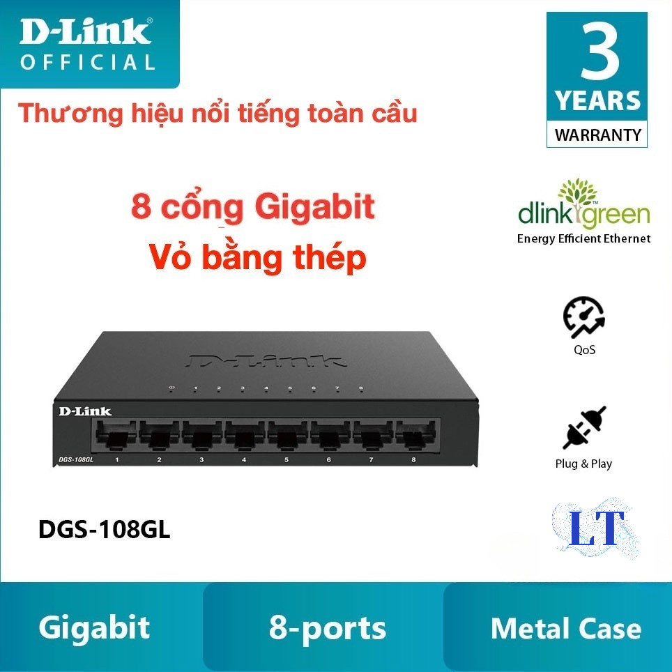 Gigabit Vỏ thép- Bộ chia mạng Switch 8 cổng RJ45 10/100/1000 Mbps-D-LINK DGS-108GL - Hàng Chính Hãng