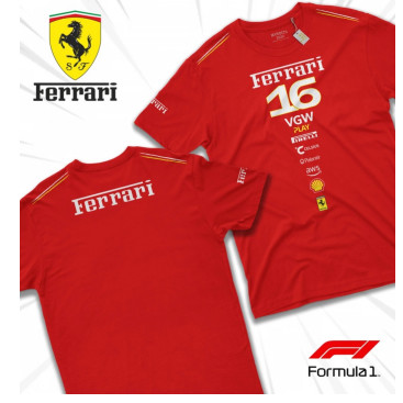 Áo thun đua Ferrari Leclerc cổ tròn