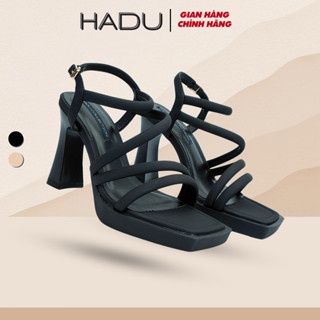 Giày Đế Vuông 9P Cao Gót Đúp Dây Chéo HADU MM963 Da PU Cao Cấp Đế TPR Chống Trơn BH 12T