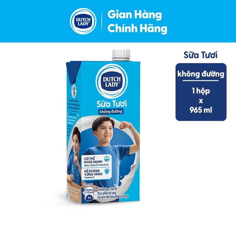 Hộp Sữa Tươi Tiệt Trùng Dutch Lady Không Đường 965ml