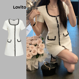 Lovito Váy thường ngày Váy ràng buộc tương phản trơn dành cho nữ L67AD098 (Trắng)