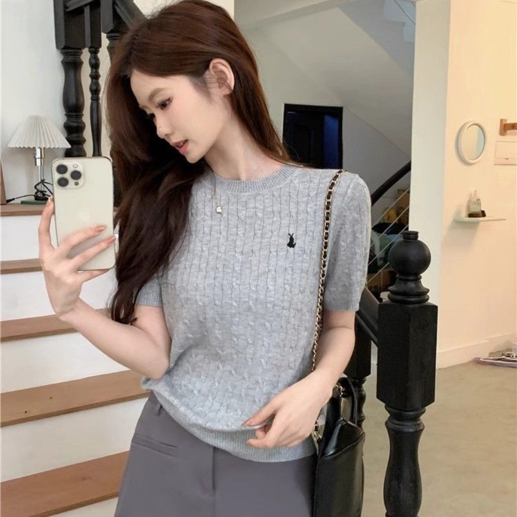 Meet-Adm Áo Len Dệt Kim, Áo Cộc Len Vặn Thừng  Mùa Hè Mới Thời Trang Ngắn -sleeved Dệt Kim T -shirt  Phụ Nữ | BigBuy360 - bigbuy360.vn