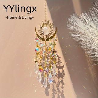 Mặt dây chuyền pha lê YYLINGX, Đèn chiếu sáng mặt trời ngọn lửa vàng mặt trăng, Đồ trang trí treo đầy màu sắc Đồ trang trí Dream Catcher Garden