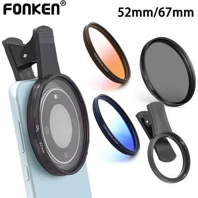 Fonken Đa Năng Có Thể Điều Chỉnh 52mm / 67mm Điện Thoại Camera Ống Kính Kẹp CPL Gradient Lọc Ống Kính Acrylic