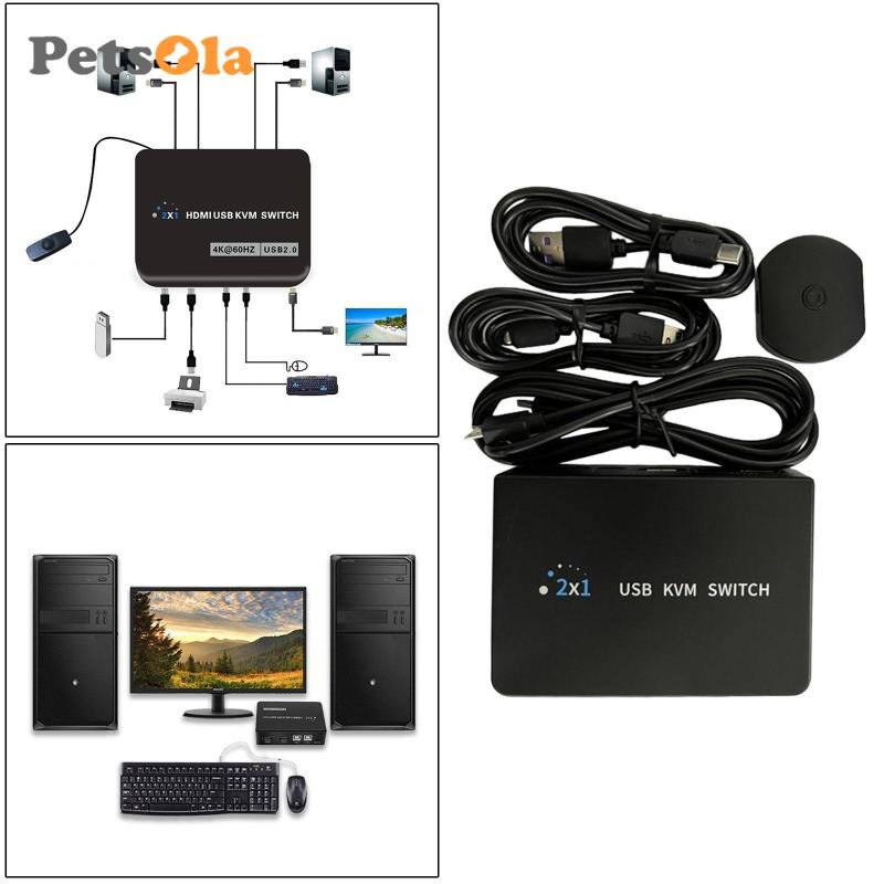 USB 2.0 KVM Switch 2 Cổng Cho 2 PC Chia Sẻ 1 Màn Hình Với Chuột Bàn Phím