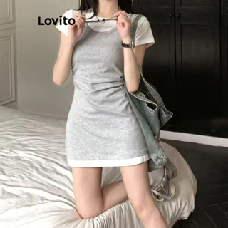 Đầm Lovito màu trơn viền tương phản thời trang thường ngày cho nữ LNE67460