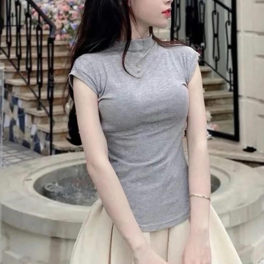 Áo thun nữ , áo thun cổ cao tay dài chất tăm mềm mát ,co giãn size dưới 53kg mã ht88 | BigBuy360 - bigbuy360.vn