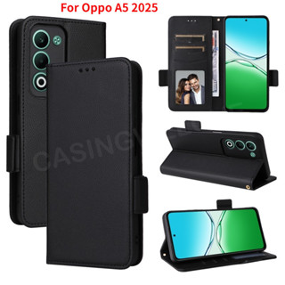 Ốp Lưng Cho Oppo A5 A5X A5 Pro A5i Pro A3X A3 Pro A40 M 4G 5G 2025 Sang Trọng Lật Da Bên Khóa Lychee Kết Cấu Vỏ Điện Thoại Khe Cắm Thẻ Ví Đứng Giá Đỡ Vỏ Điện Thoại Chống Sốc