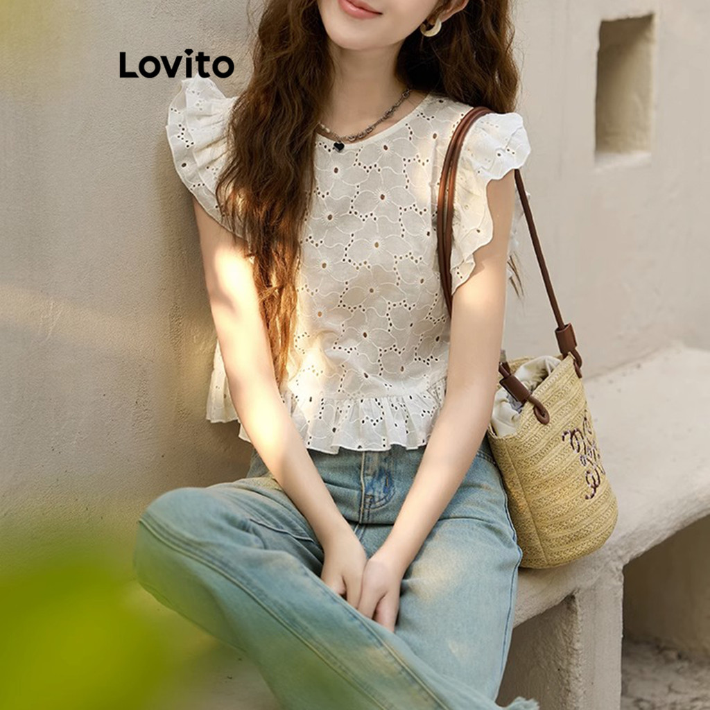 (Trendy) Lovito Áo Tank Top Plain Eyewear Thêu Ruffle Tank Top dành cho nữ LNE20172 (Trắng) | BigBuy360 - bigbuy360.vn