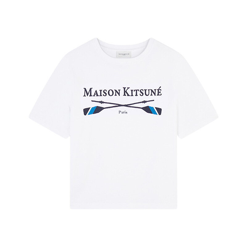 Maison Kitsune NữFW23 Áo Thun Tay Ngắn Họa Tiết Thuyền Buồm và Cánh Quạt In Logo