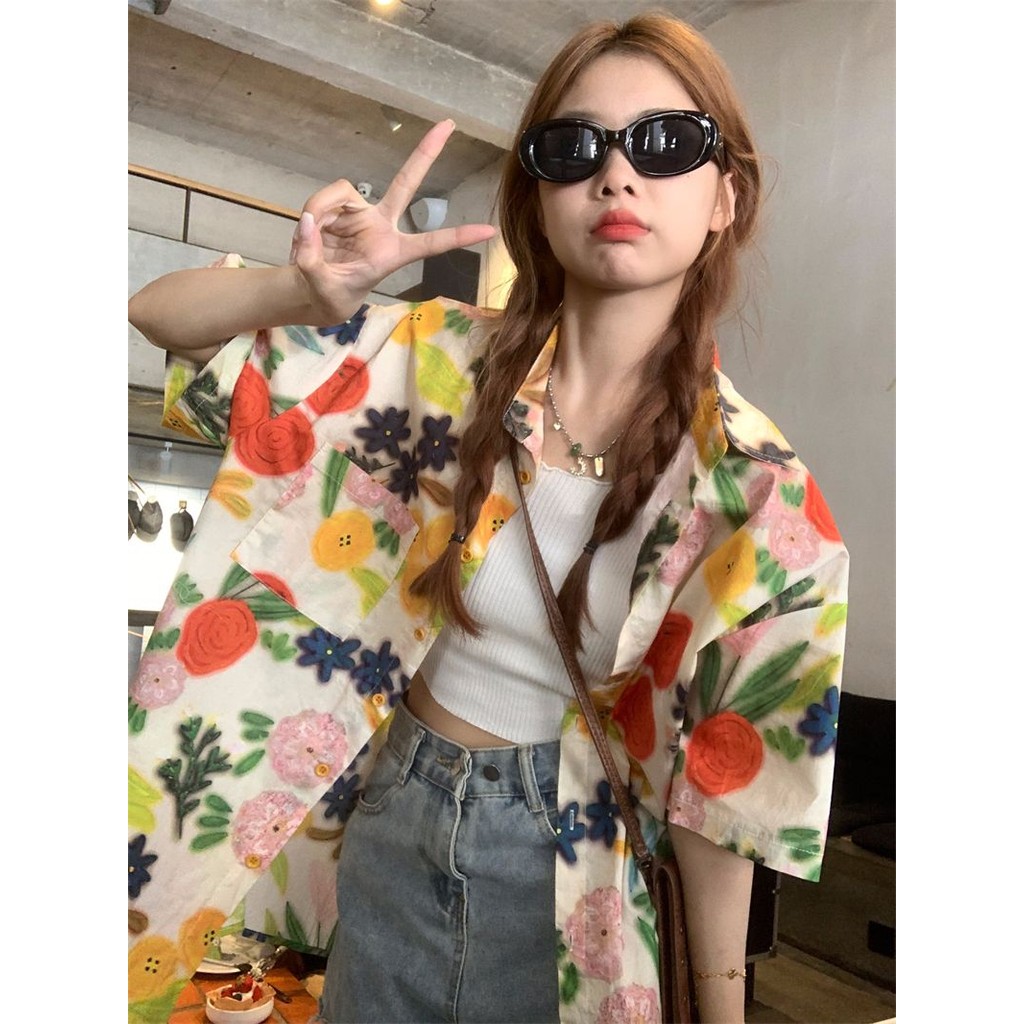 Kỳ nghỉ Rand Áo Sơ Mi Thái Đi Biển Tay Ngắn Rời Áo Sơ Mi Hoa Dễ Thương Lười Thiết Kế Hàng Đầu Kỳ Ngh