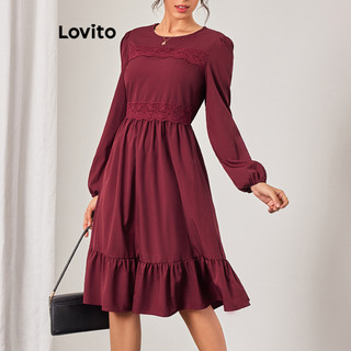 Đầm Lovito cổ xếp nếp màu trơn phong cách thanh lịch cho nữ LBL11192