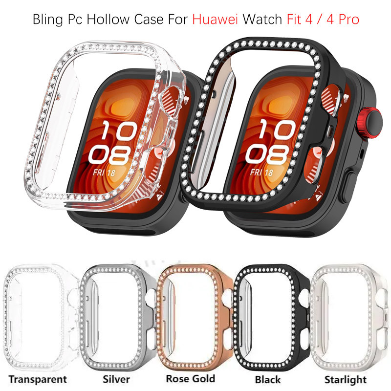 Bling PC Rỗng Ốp Lưng Cho Huawei Watch Fit 4 Pro Fit 4 Khung Đồng Hồ Kim Cương Pha Lê Ốp Lưng Cho Hu