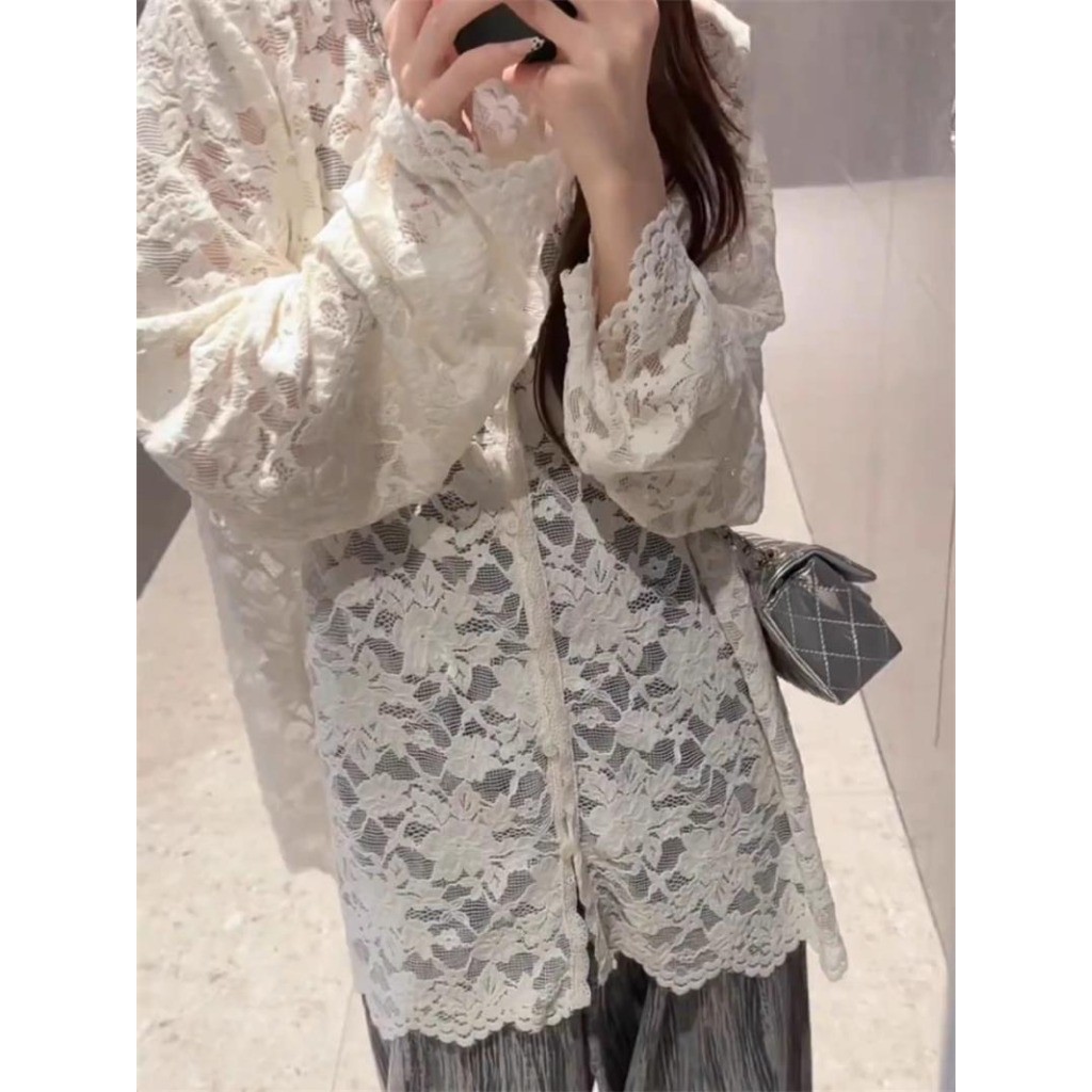 Meet-Adm Áo Sơ Mi Dài Tay Ren Dài Tay Ngọt Ngào Cay Rỗng Áo Cổ Chữ V Gợi Cảm Thời Trang Mới Mùa Hè | BigBuy360 - bigbuy360.vn