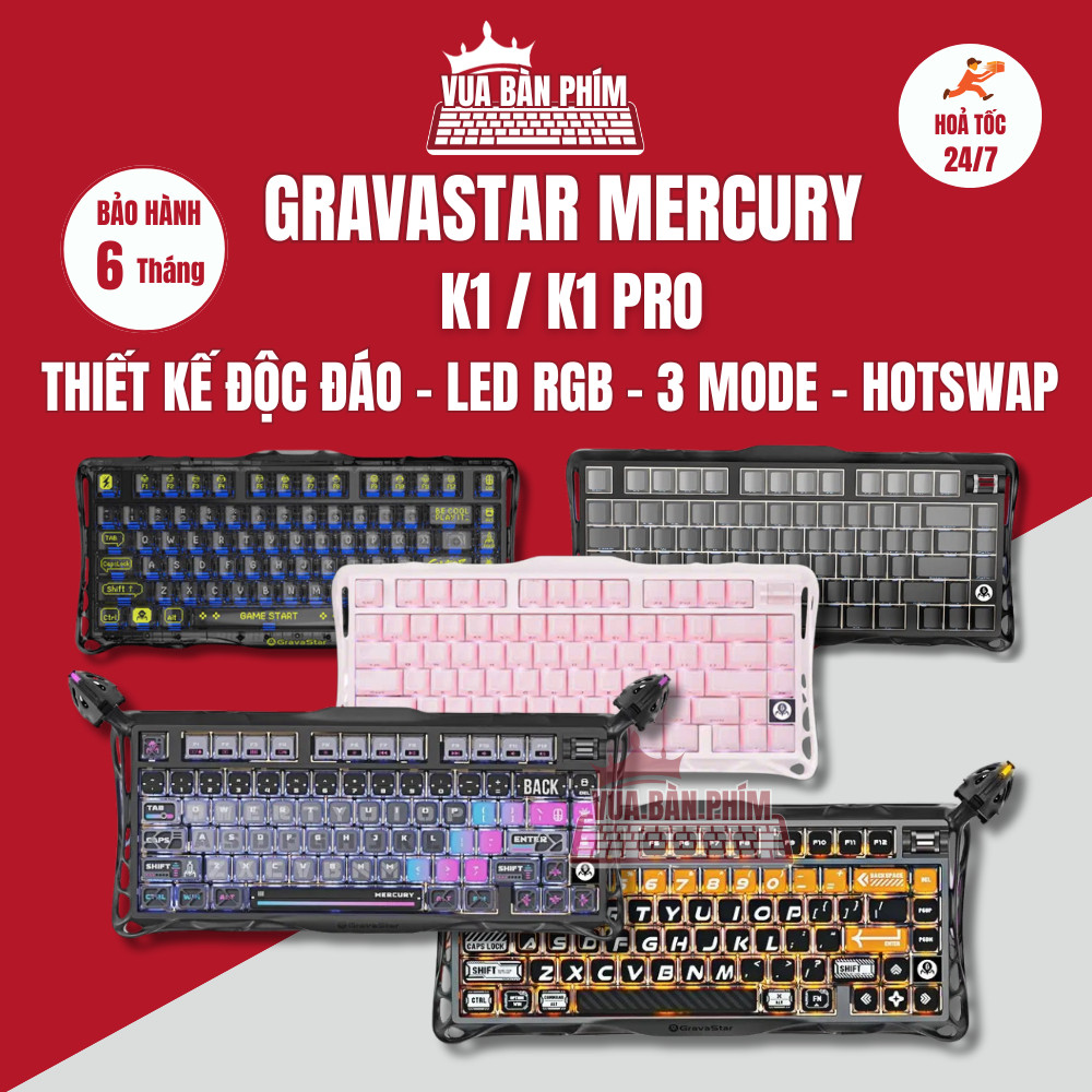 Bàn phím cơ Gravastar Mercury k1 lite / k1 pro không dây, led rgb , hotswap , led viền , thiết kế đẹ