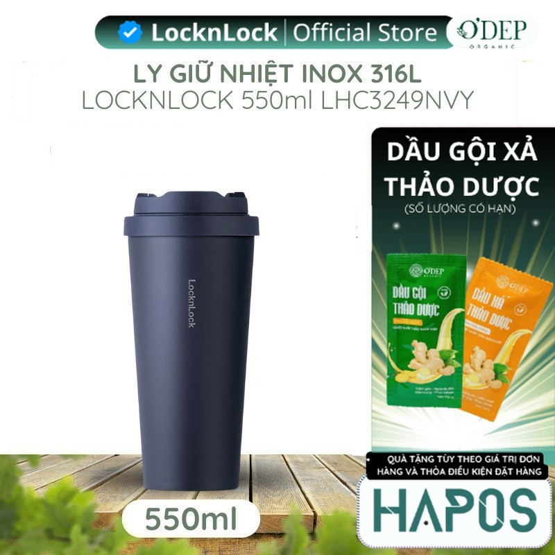 Bình giữ nhiệt LocknLock 550ml LHC3249 Navy Chính hãng, mở nắp một chạm Tumbler, giữ nóng lạnh lâu -