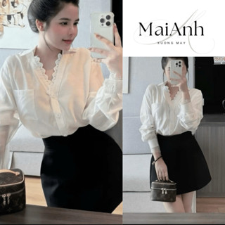  Áo SƠ MI Phối Ren Chất Thô Ướt Form Vừa Mềm Mịn Thoáng Mát Áo Sơ Mi Cổ Và Tay Phối Ren Phong Cách Tiểu Thư Hottrend 