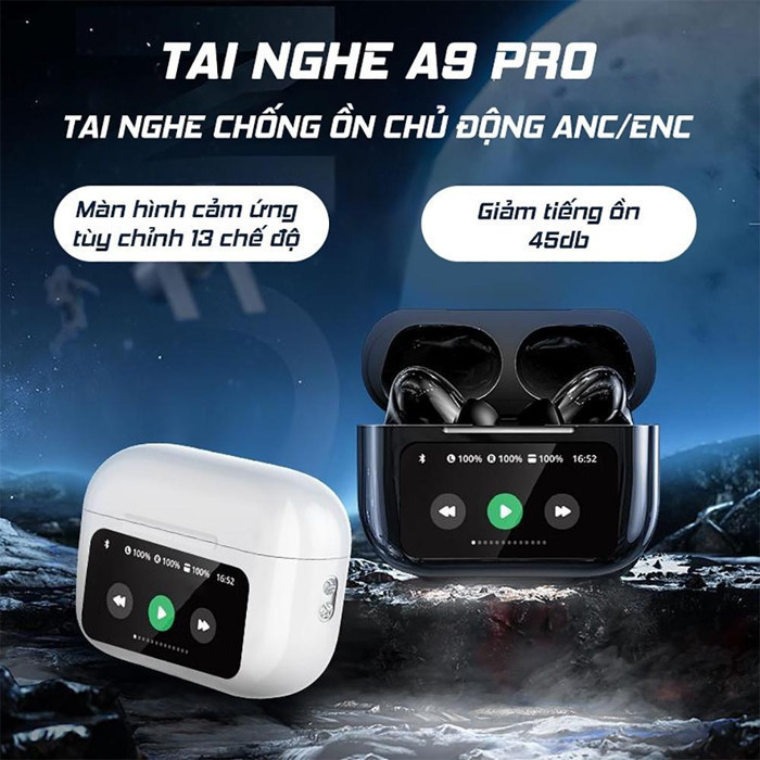 [FREESHIP] TAI NGHE BLUETOOTH CÓ LCD A9 PRO CHỐNG ỒN ANC/ENC