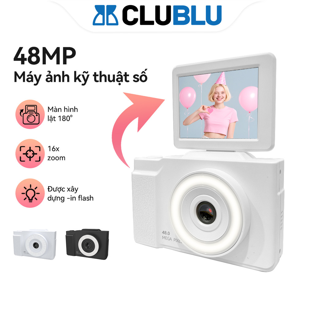 -CLUBLU- Máy Ảnh Selfie Lật H13-CCD Camera Digital Máy Chụp Hình Mini Cho Học Sinh Quay Phim Video