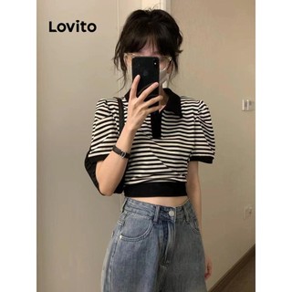 Áo thun Lovito họa tiết sọc ghép nối màu sắc phong cách thường ngày cho nữ LNE61150