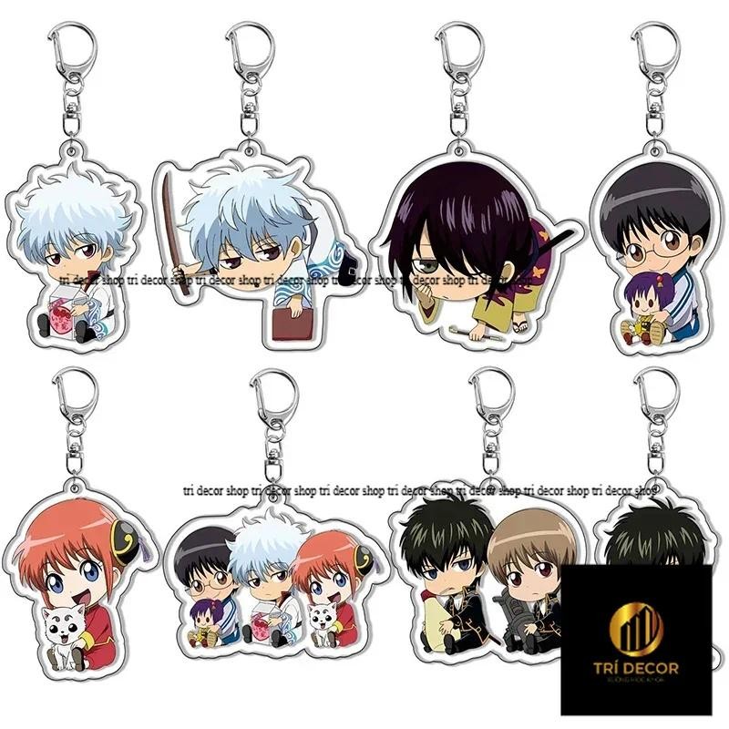 Anime GINTAMA Keychain Cute Figure Sakata Gintoki Shimura Shinpachi Kagura Pendant Car Key Chain Rin