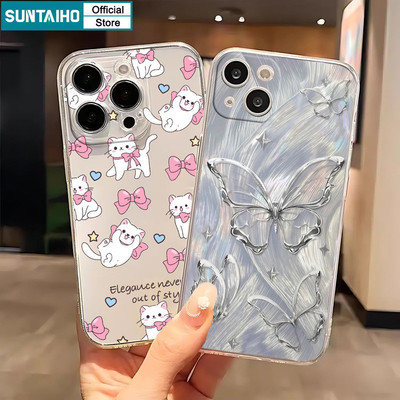 Suntaiho Ốp Lưng iPhone Dễ Thương Mèo Họa Tiết Bướm Dreamy TPU Trong Suốt Mềm Cao Cấp Chống Sốc Cho iPhone 11 12 13 14 15 16 Pro max IP 7 8 Plus Iphon X Xs XR Xs max