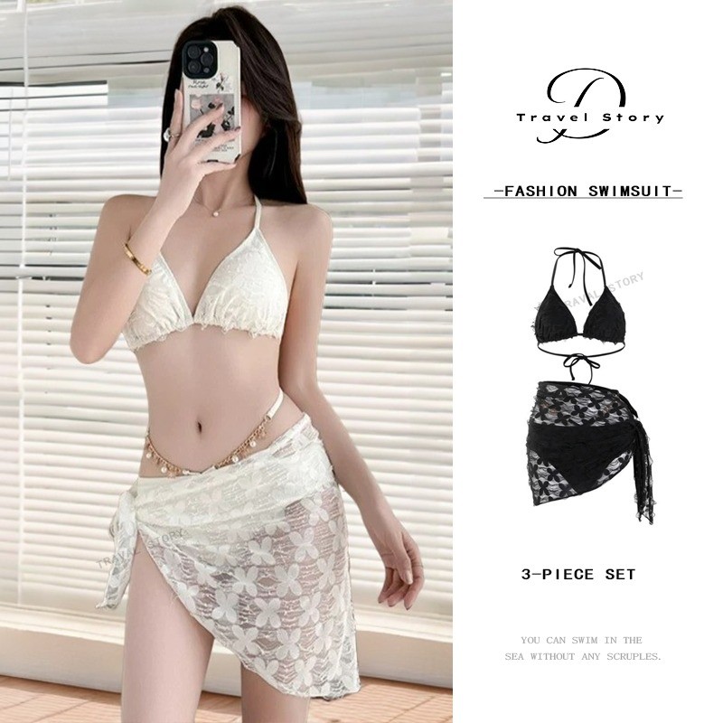 Đồ Bơi Nữ Gợi Cảm Bảo Thủ Bikini Bộ Ba Mảnh Phiên Bản Hàn Quốc Ngực Nhỏ Tập Hợp Đồ Bơi Bên Biển | BigBuy360 - bigbuy360.vn