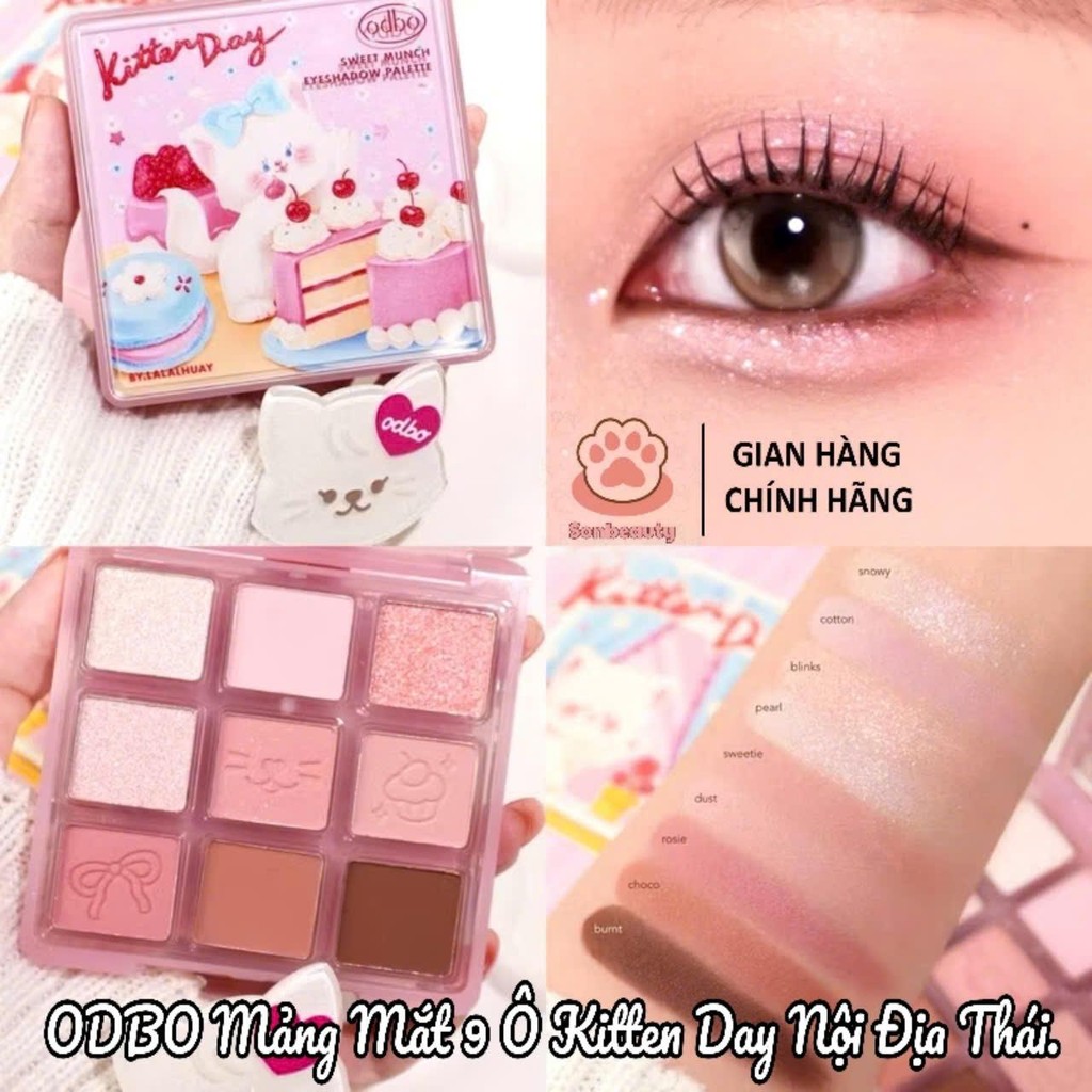 [ODBO] Bảng Phấn Mắt 9 Ô Odbo Kitten Day & Puppy Day Mèo & Cún Con Tặng Kèm Kẹp Tóc Sweet Munch 9g