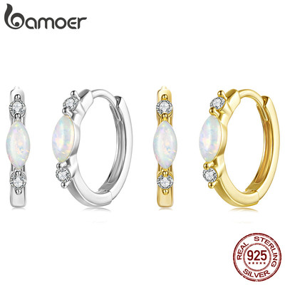 Bamoer Bạc 925 Vòng Bông Tai Tối Giản Opal Huggie Thiết Kế Trang Sức Quà Tặng Cho Nữ