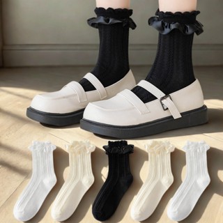 Tất vớ dài lolita siêu mỏng phong cách nữ sinh Nhật Bản iLita chân thấp nhún đủ màu trơn trắng, đen, be, vàng, xám