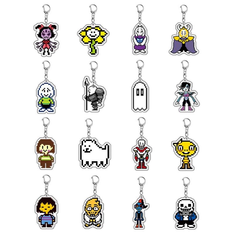 Game Undertale Pixel Keychain Cosplay Sans Flowey Papyrus Asriel Pendant Car Key Chain Bag Accessori