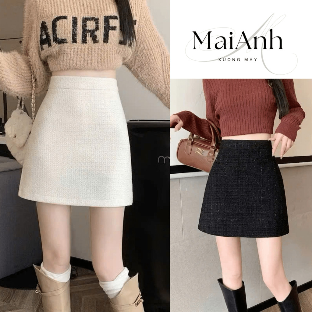  Chân váy dạ chữ A dạ đính kim sa có quần bảo hộ Váy dạ Tweet Sang Chảnh Có Bigsize hách dáng siêu xinh 