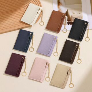 Đơn Giản Phong Cách Ngắn Ví Nữ Mỏng Đa Thẻ Móc Khóa Tiện Lợi Dây Kéo Ví