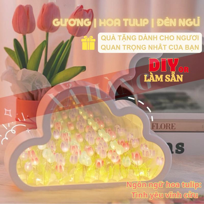 Handmade Đèn ngủ biển hoa Tulip Tráng Gương Joful home decor Phòng Ngủ phòng khách