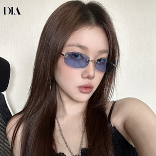 Kính mát không viền vuông màu xanh, thời trang Y2K, kính râm cao cấp