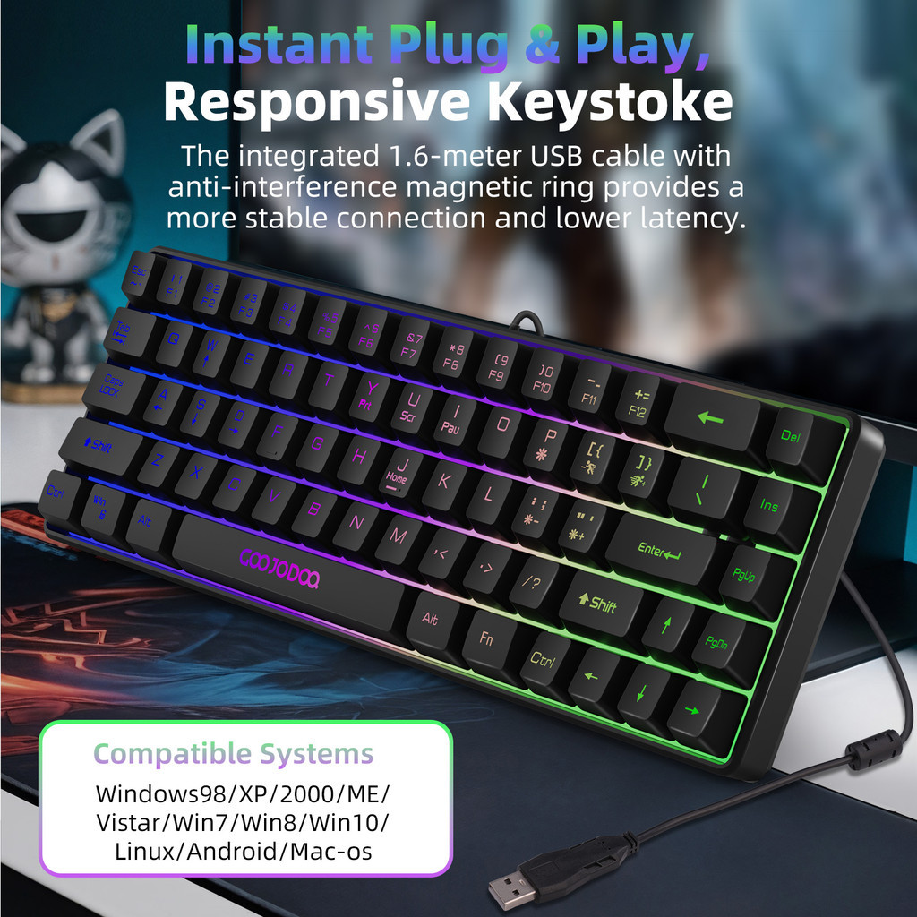 Bàn phím có dây Goojodoq 68 phím thiết kế tiện dụng với đèn RGB tương thích với nhiều hệ thống | BigBuy360 - bigbuy360.vn