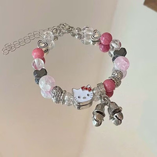 Vòng Tay Cô Gái Trái Tim Hồng Đính Hạt KT Vòng Tay Mèo Tươi Ngọt Ngào Làm Đẹp Thời Trang Dopamine Mèo Chuông Cho Sinh Viên Hoạt Hình Quà Tặng