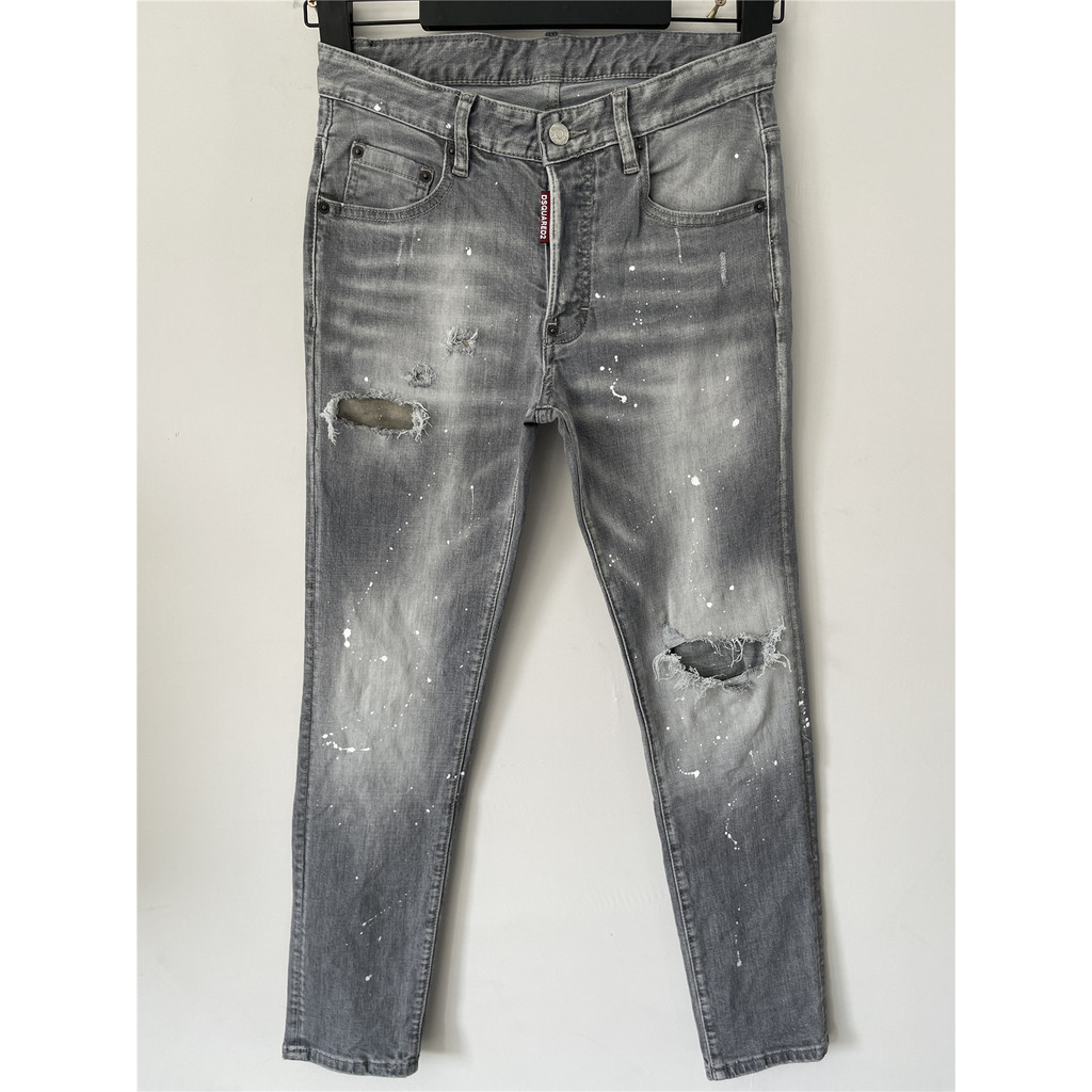 Mùa Xuân Hè 2025 Phong Cách Mới D2 Hợp Thời Trang Nam Rửa Đơn Giản Đa Năng Slim fit In Hình Skinny X