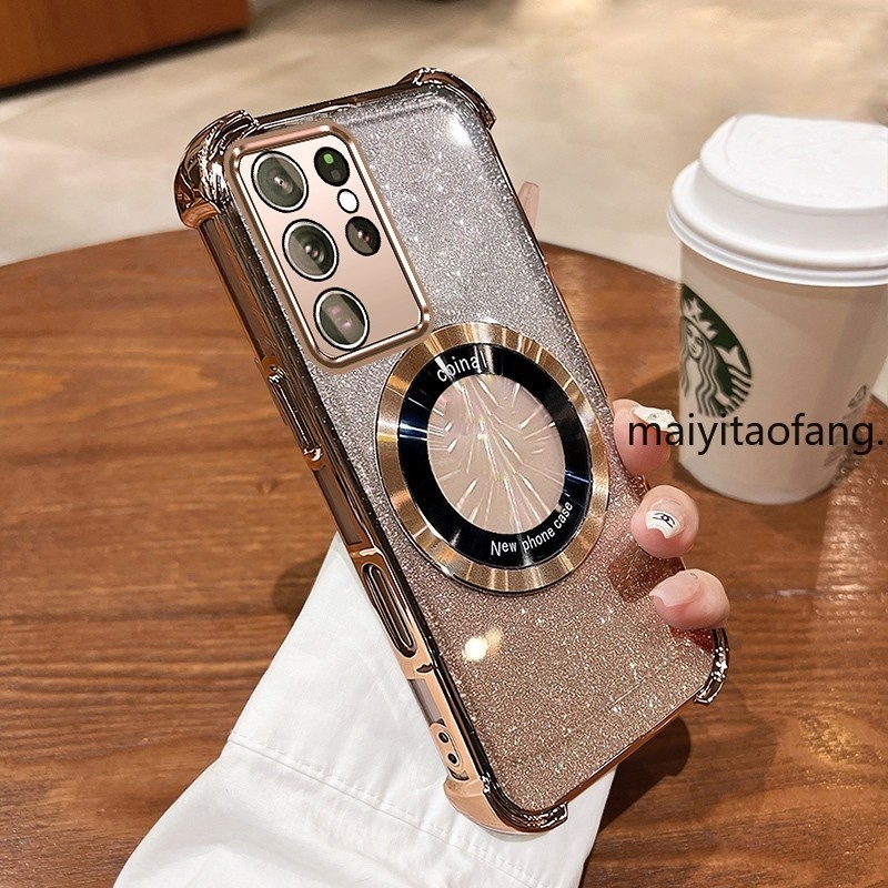 [Chống Sốc] Ốp Lưng Cho Samsung S24 S24 Plus S24 Ultra S24 FE Ốp Điện Thoại 3D Bốn Góc Màu Hồng Lấp 