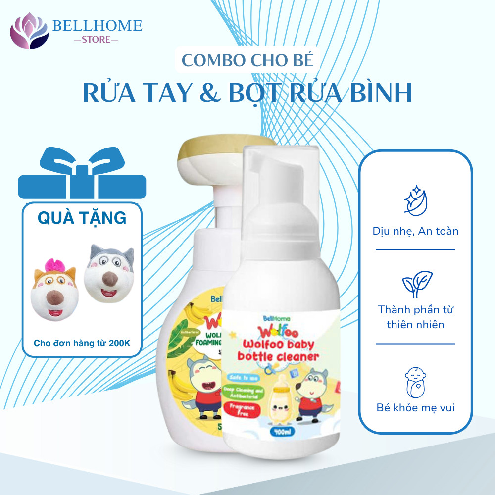 Combo Bọt rửa tay cho bé Wolfoo Baby - Bọt rửa bình sữa An toàn cho bé Wolfoo Baby 500ML
