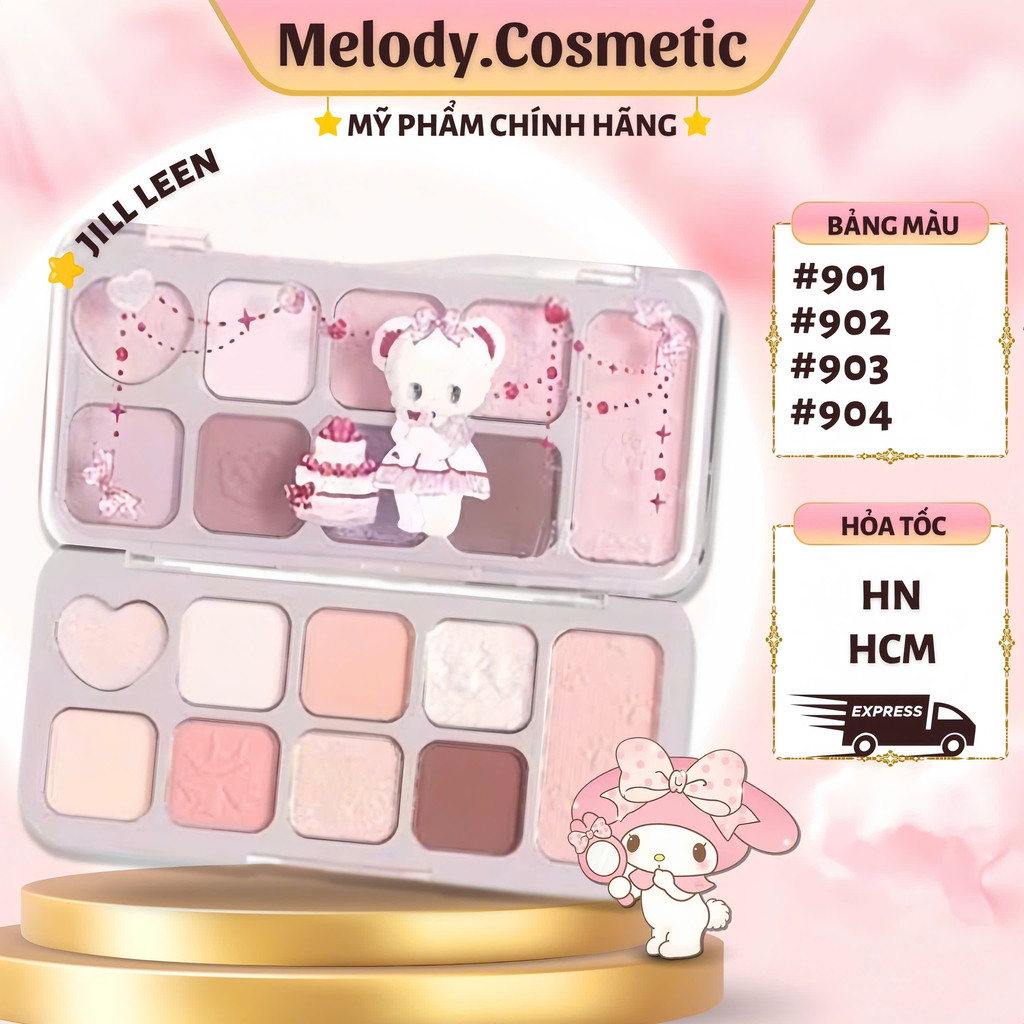 [TẶNG MÚT] Bảng Phấn Mắt Jill Leen 9 Ô Màu Crystal Fairy Eyes Lấp Lánh Nhũ Mịn MELODY.COSMETIC C620
