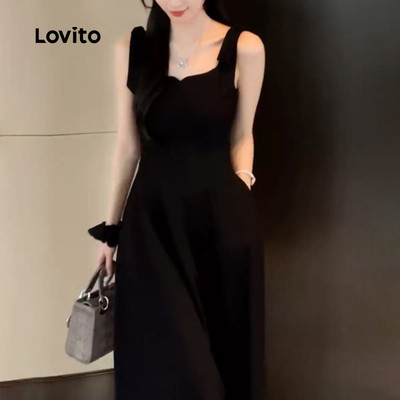 (thanh lịch) Lovito Váy có túi buộc dây Váy đen mùa hè / mùa xuân dành cho nữ L134ED498