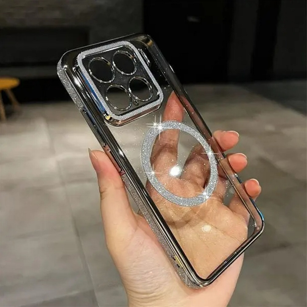 Ốp lưng cứng sạc từ tính lấp lánh trong suốt Acrylic cho Xiaomi 15 Pro Mi15 Ultra Vỏ điện thoại