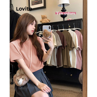 Áo thun Lovito họa tiết chữ phong cách thường ngày cho nữ LNE60905
